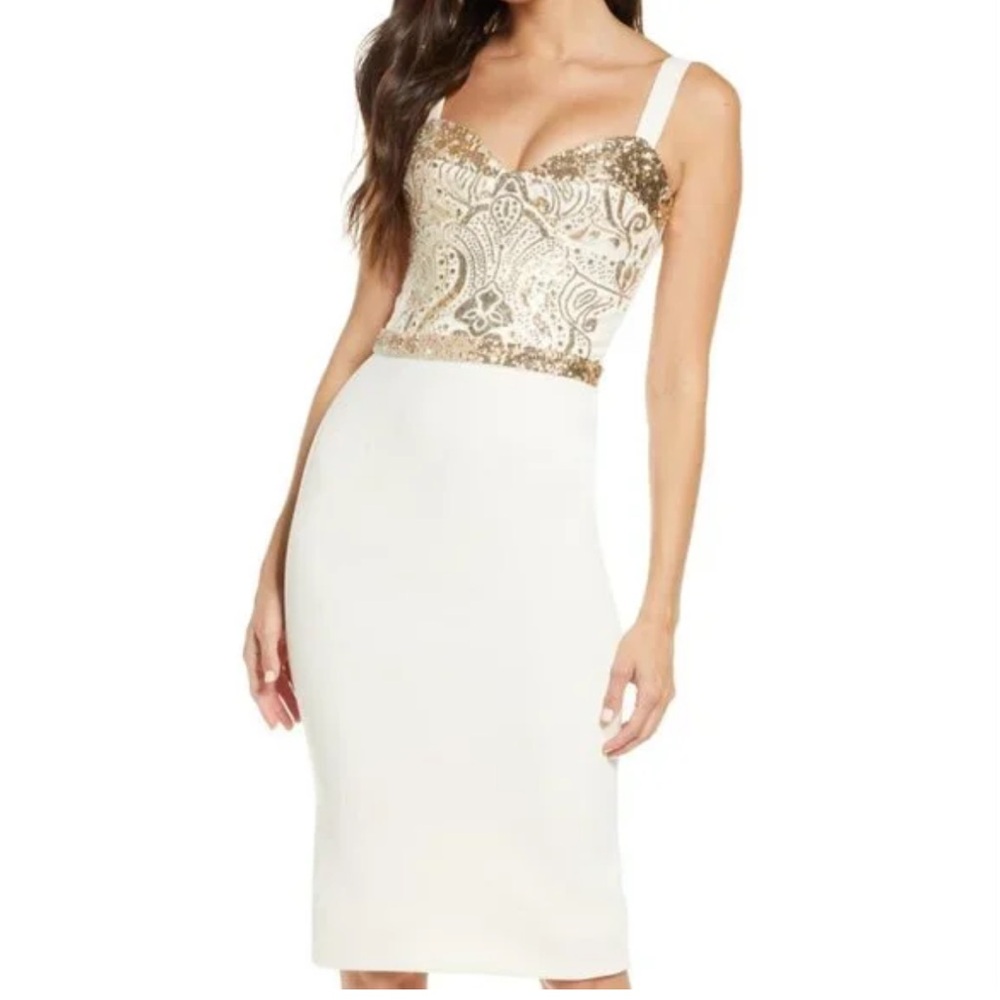 Dress The Population Silvia Ivory/Gold  Dress M*